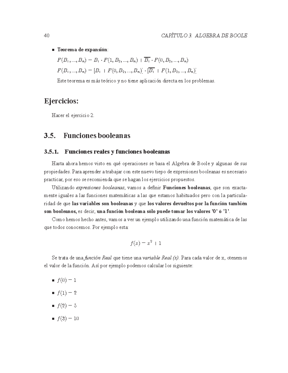 Apunte FUNC Booleanas - 40 CAPÍTULO 3. ALGEBRA DE BOOLE Teorema de ...