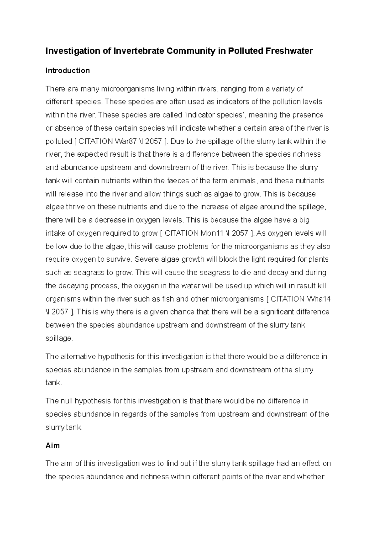 Environmental Lab Report Investigation of Invertebrate Community in Polluted Freshwater Studocu