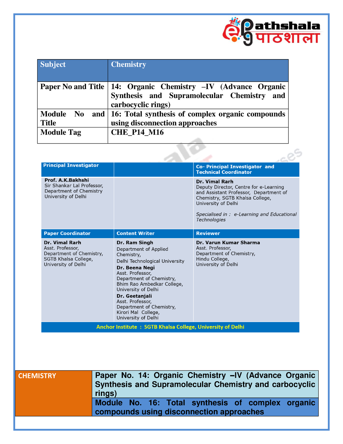 1515667304 CHE P14 M16 Etext - CHEMISTRY Paper No. 14: Organic ...