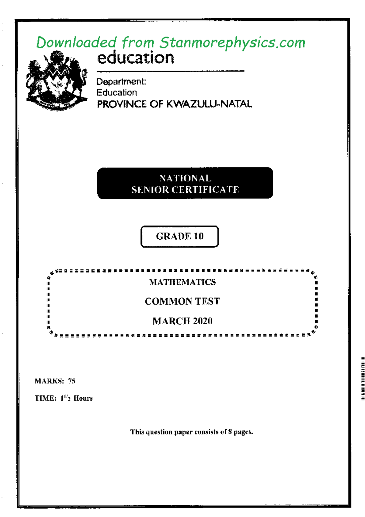 Maths grade 10 March 2020 2 10 3 21 Downloaded From Stanmorephysics 