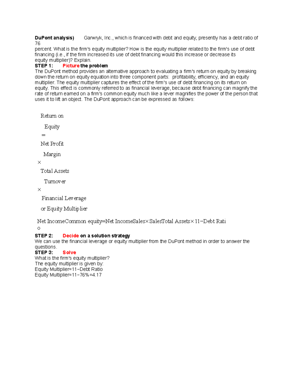 MyFinance Lab DuPont Analysis - DuPont analysis) Garwryk, Inc., which ...