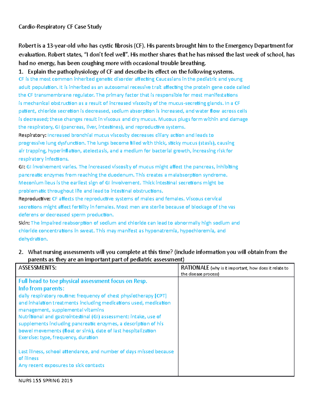 CF case study with Answers (1) (1) - Cardio-Respiratory CF Case Study ...