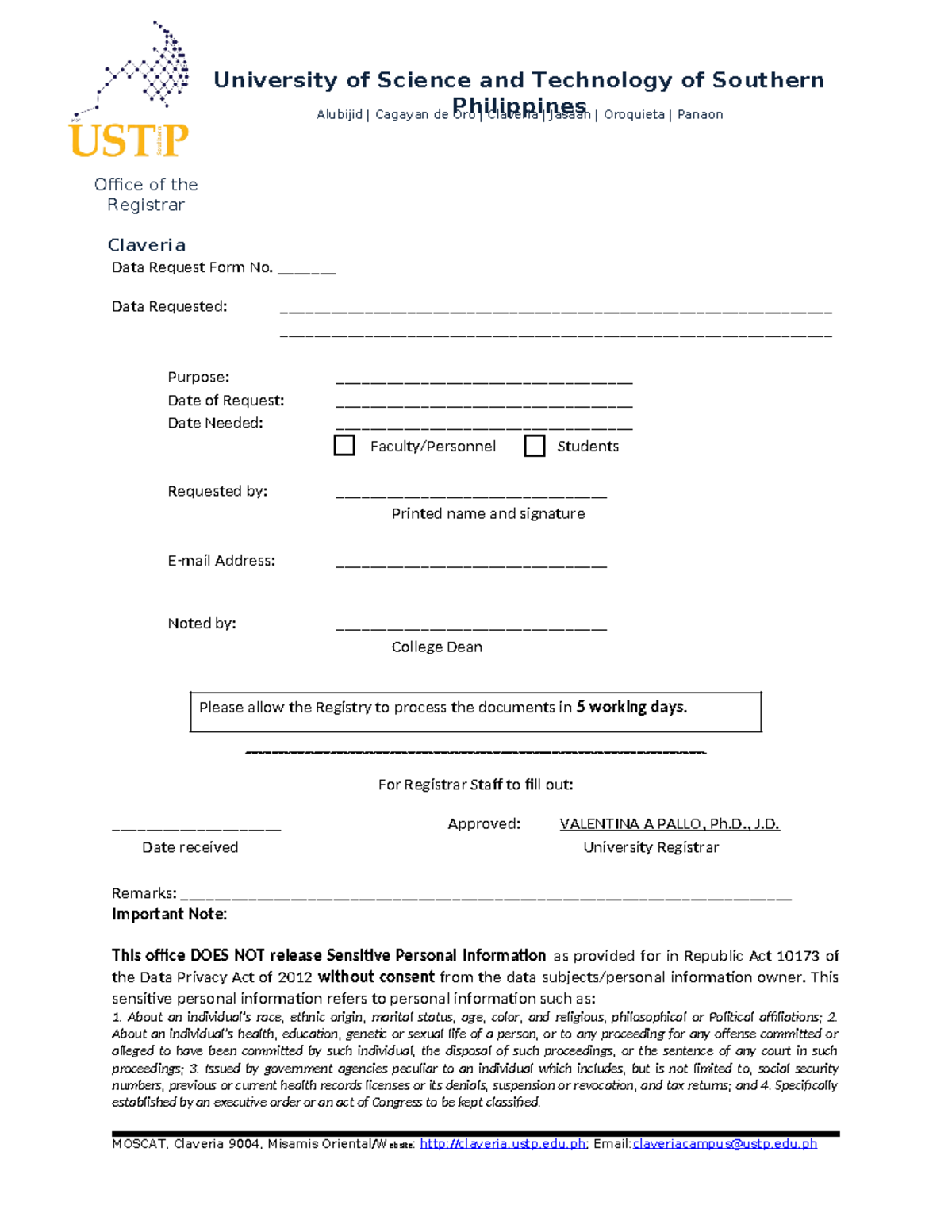 DATA Request FORM(1) - sffdffh bghfs - Office of the Registrar Claveria ...