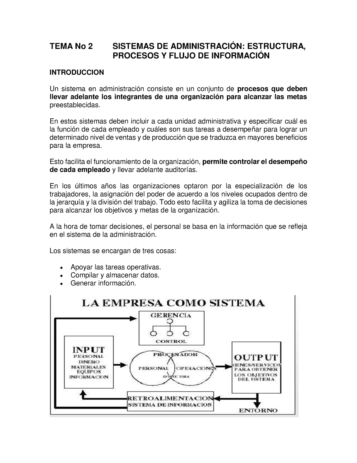 TEMA No. 2 Sistemas DE Administracion - TEMA No 2 SISTEMAS DE  ADMINISTRACIÓN: ESTRUCTURA, PROCESOS Y - Studocu