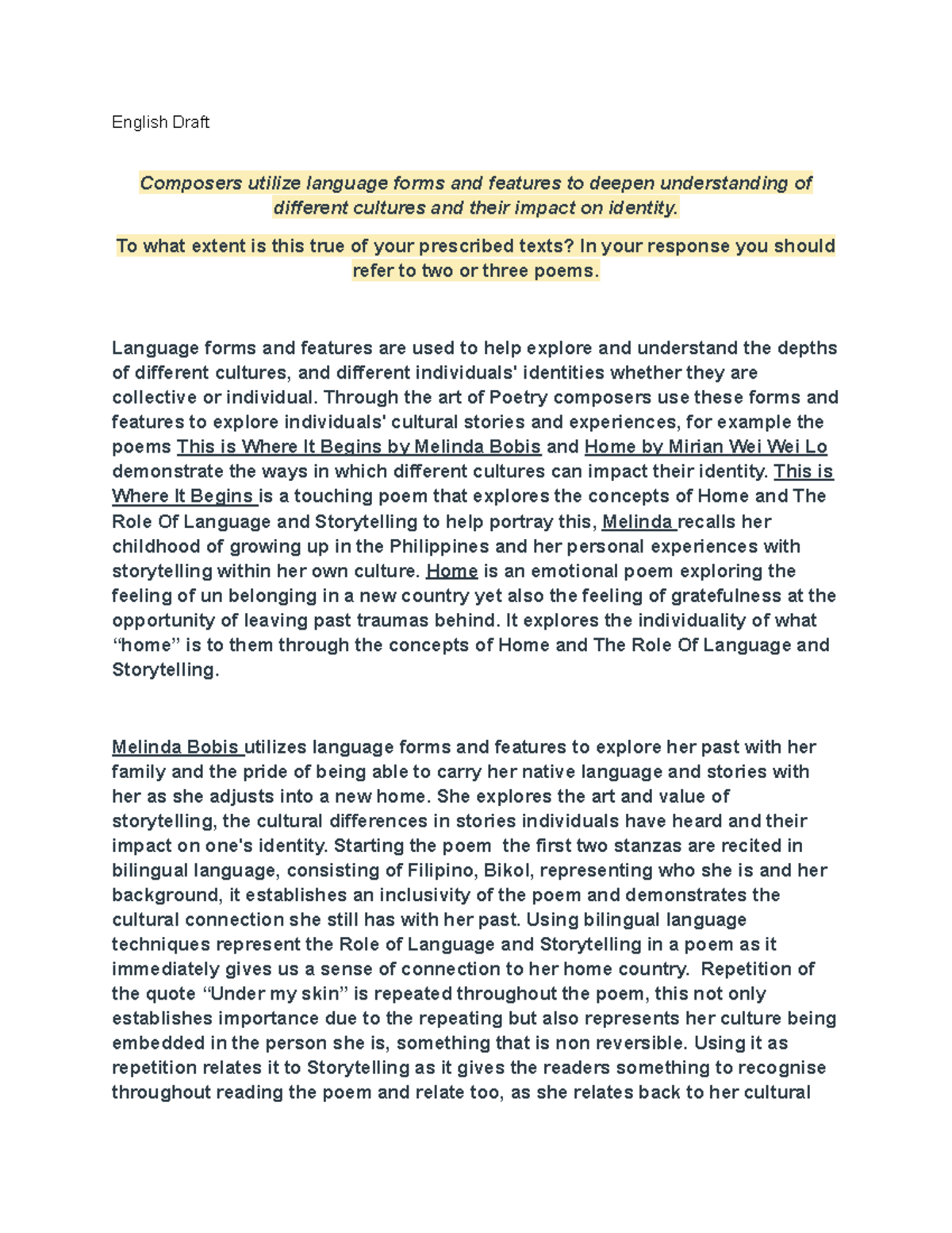 English Draft - English Draft Composers utilize language forms and ...