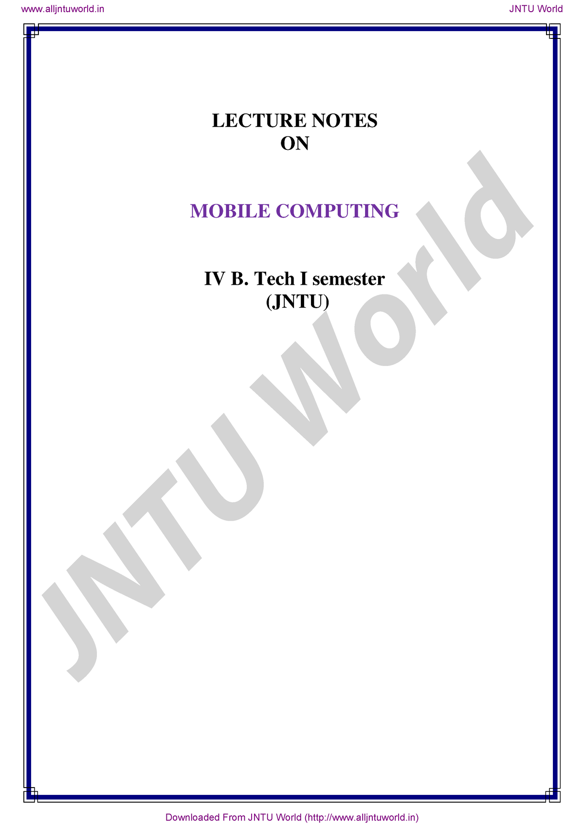 Mobile-computing - LECTURE NOTES ON MOBILE COMPUTING IV B. Tech I ...