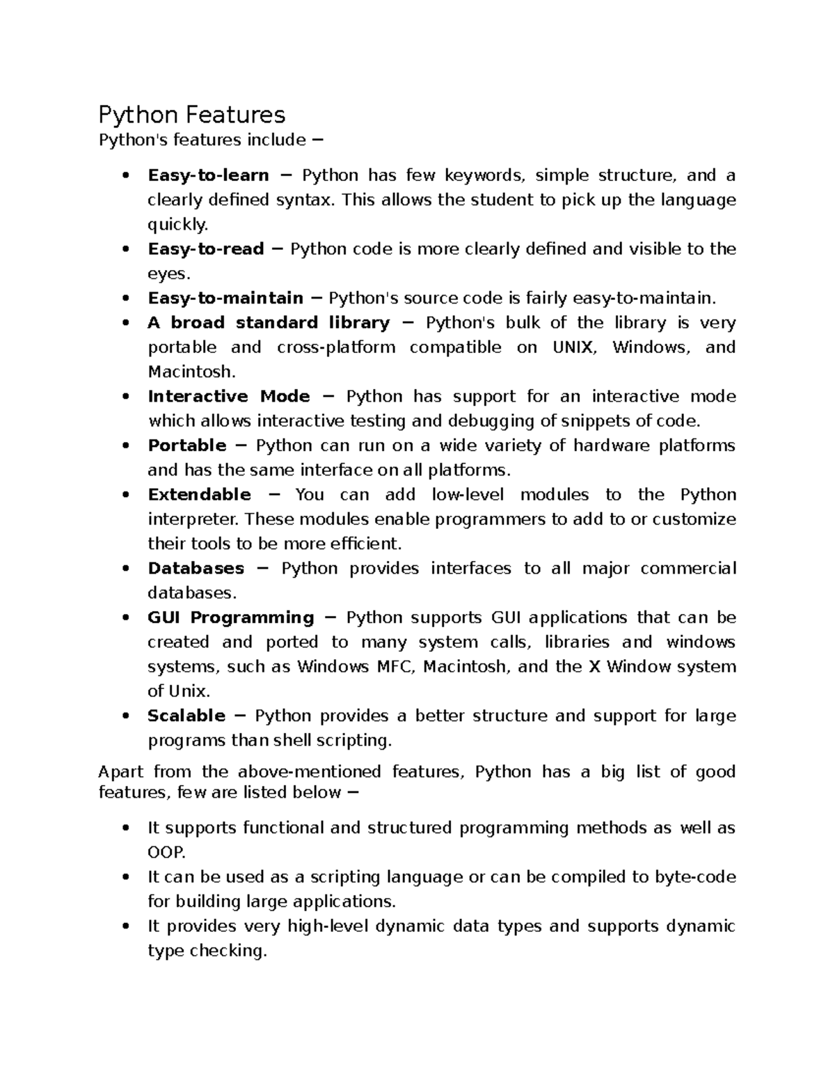 Page 6 - This is a practical for python - Python Features Python's ...