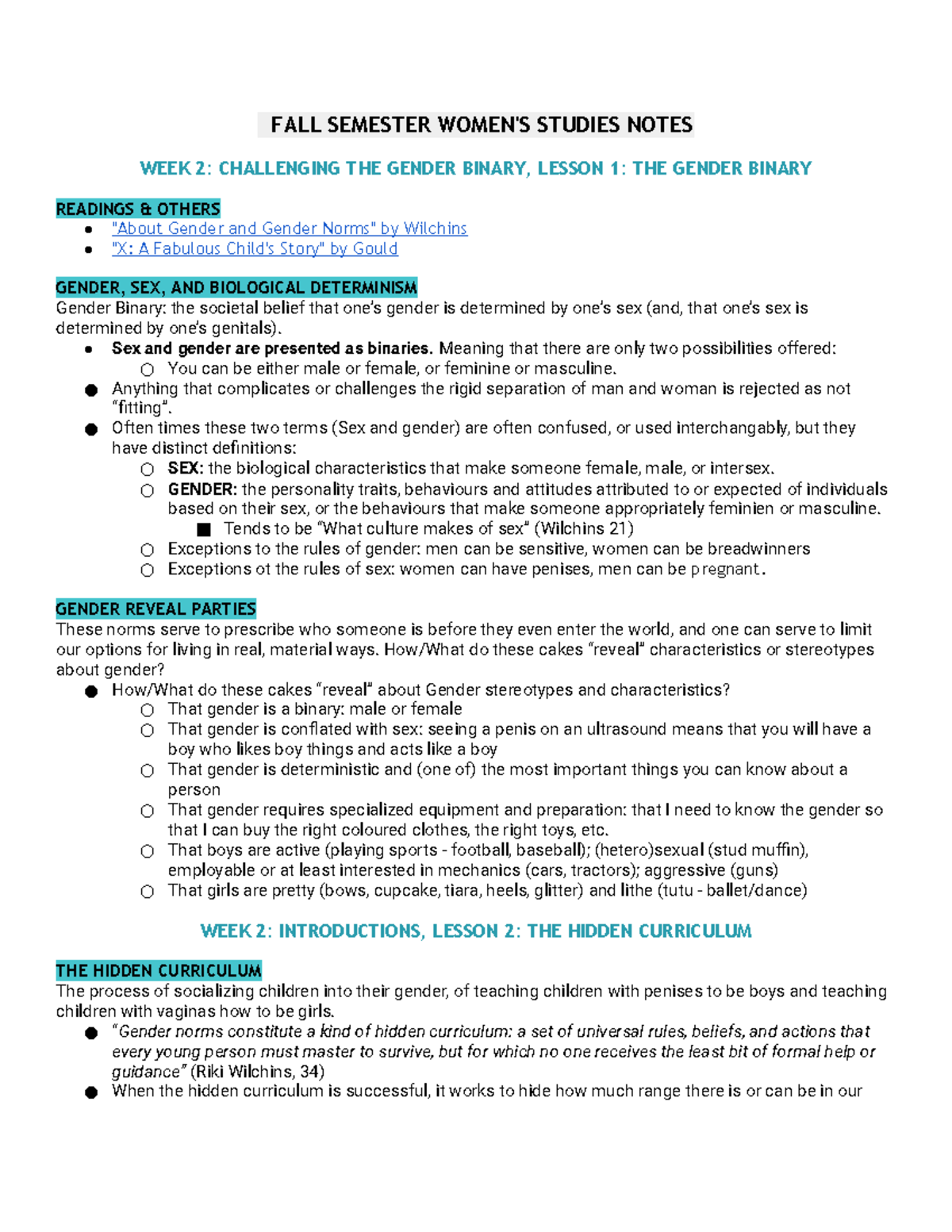 Week 2 - Challenging the Gender Binary - FALL SEMESTER WOMEN'S STUDIES ...