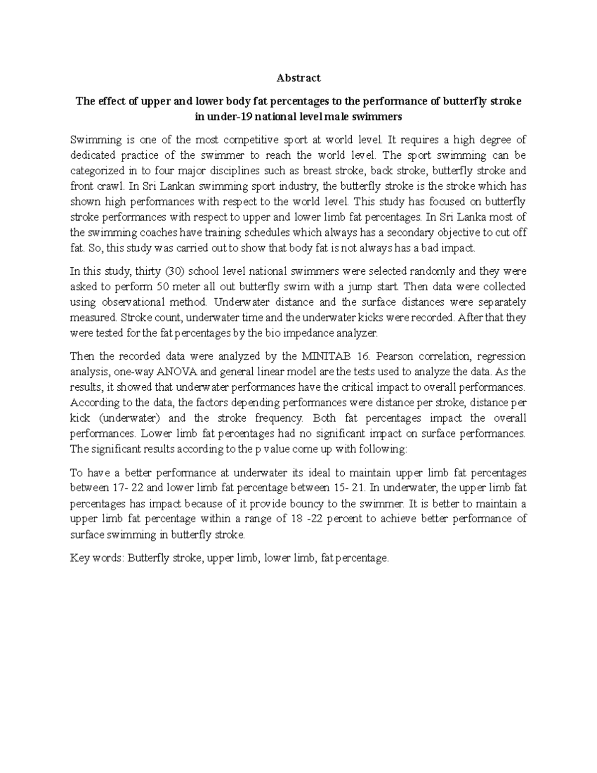 Swimming physioogy extended abstract - Abstract The effect of upper and ...