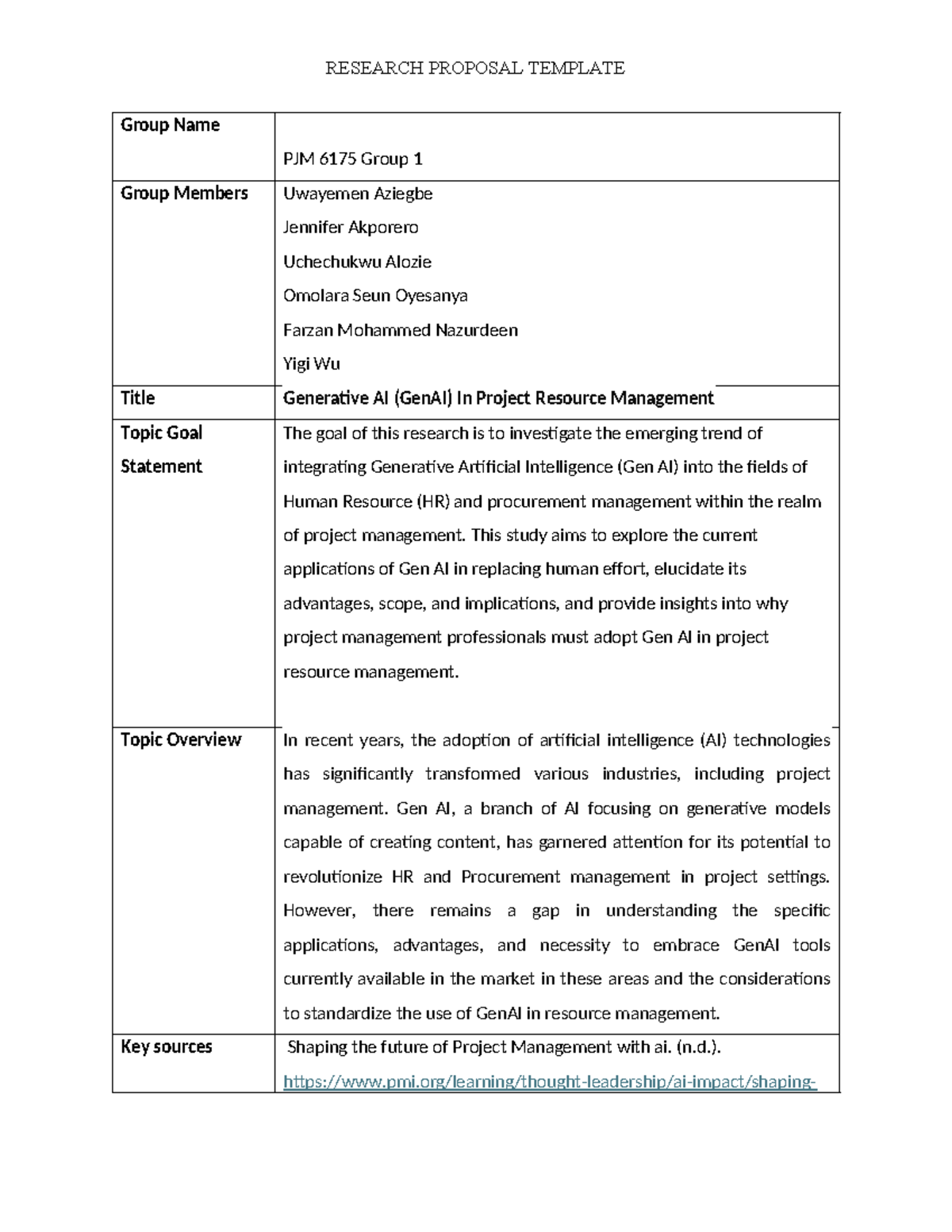 Group 1 Research Proposal Gen AI - RESEARCH PROPOSAL TEMPLATE Group ...