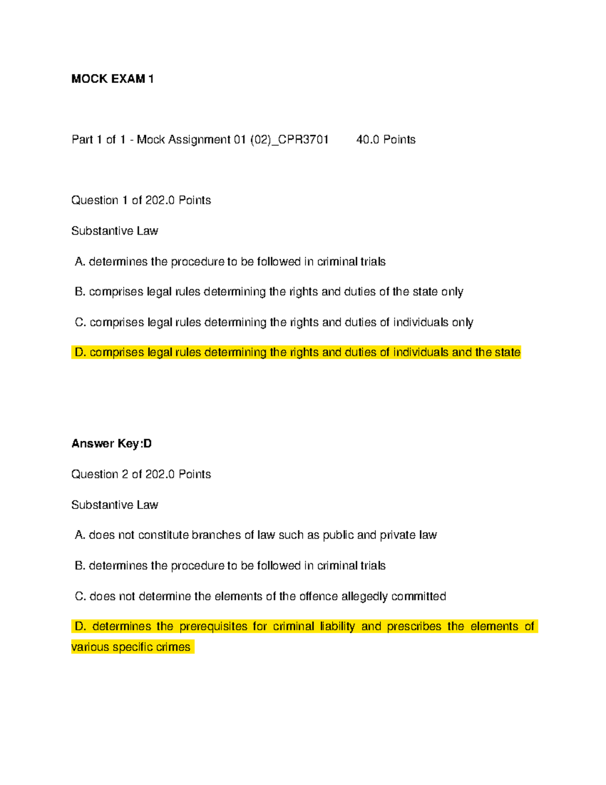 CPR3701-MOCK Exams 2021 - MOCK EXAM 1 Part 1 Of 1 - Mock Assignment 01 ...