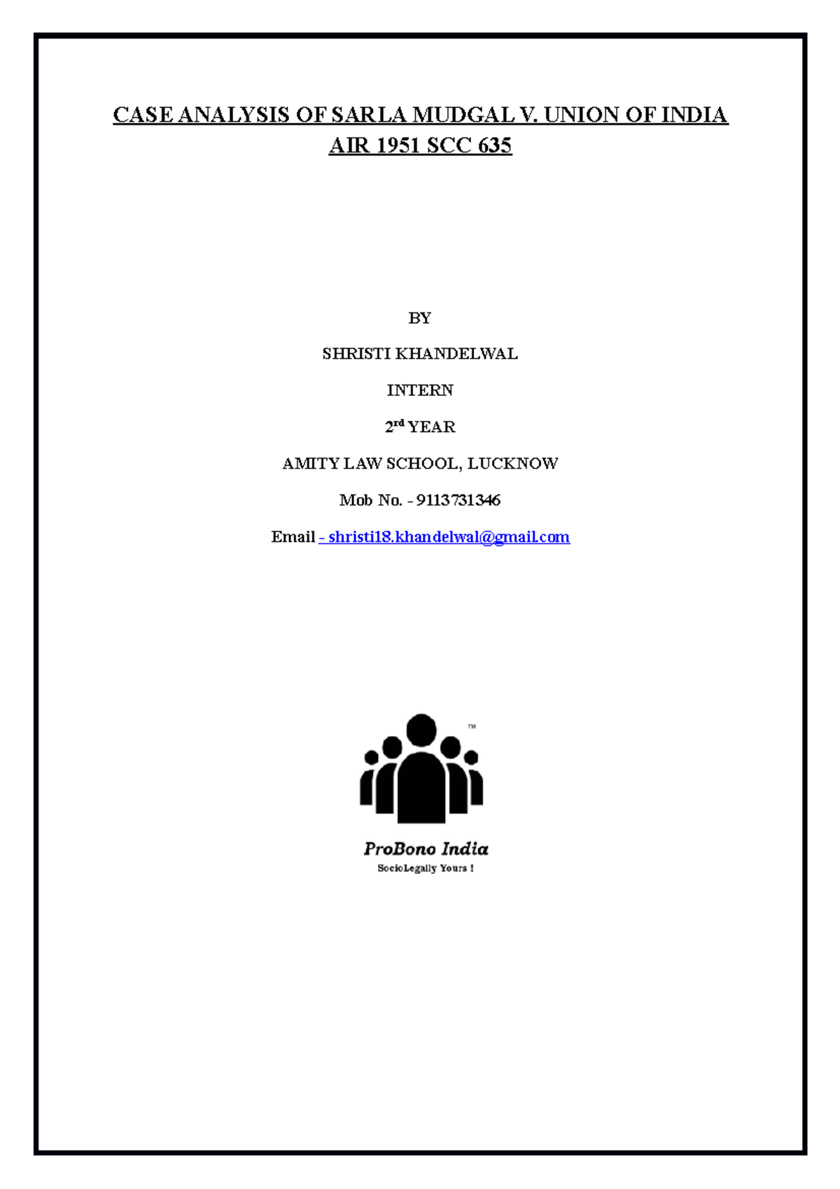 405 Case Analysis On Sarla Mudgal V. Union Of India - Shristi ...