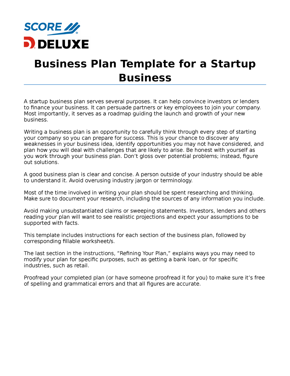 score deluxe startup business plan