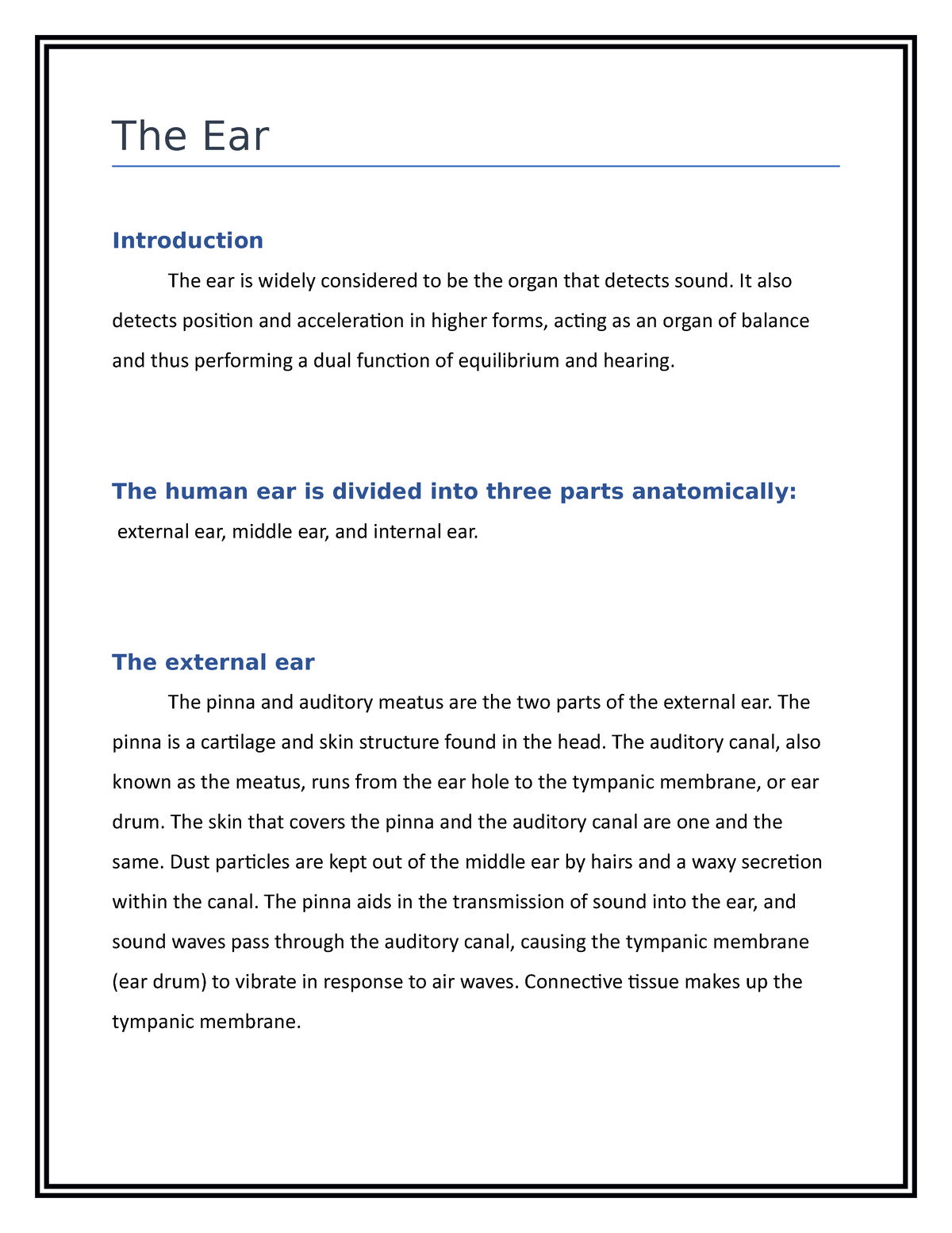 biology essay the ear