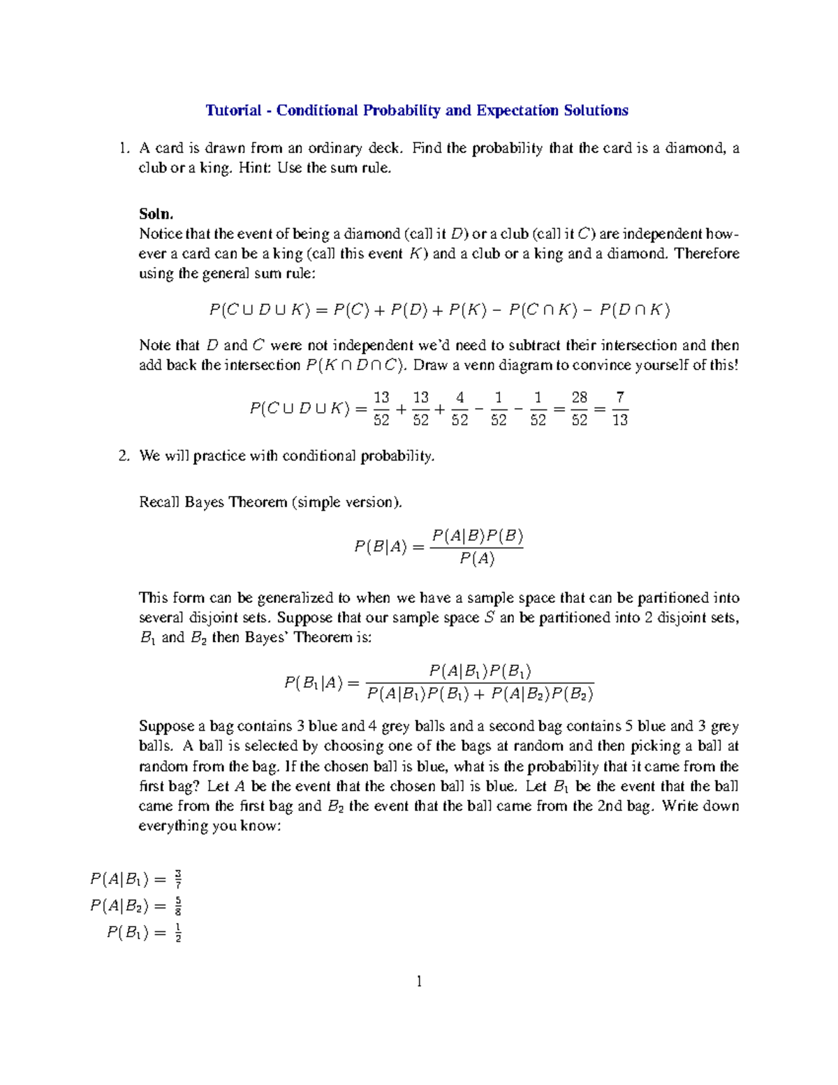 Tutorial Week 12 Solutions - Tutorial - Conditional Probability and ...