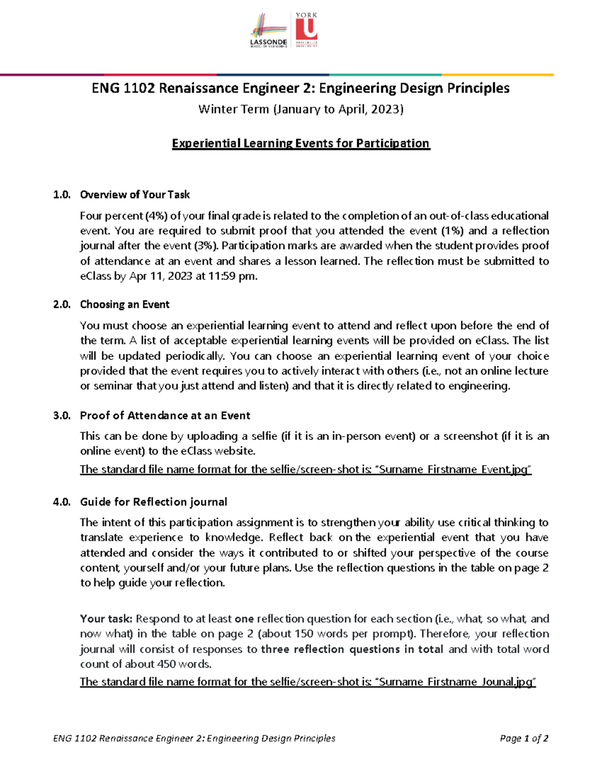 ENG 1102 Experiential Learning and Participation Guide (2023 W) Final ...