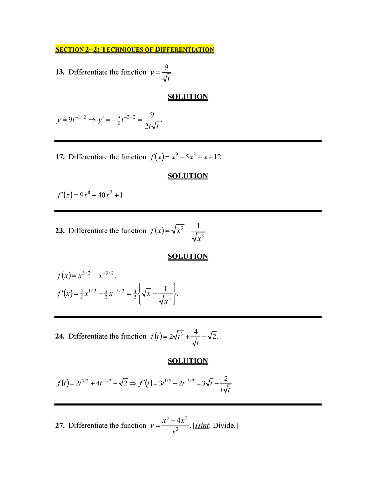 Section 2-2 Techniques Of Differentiation - SECTION 2−2: TECHNIQUES OF ...