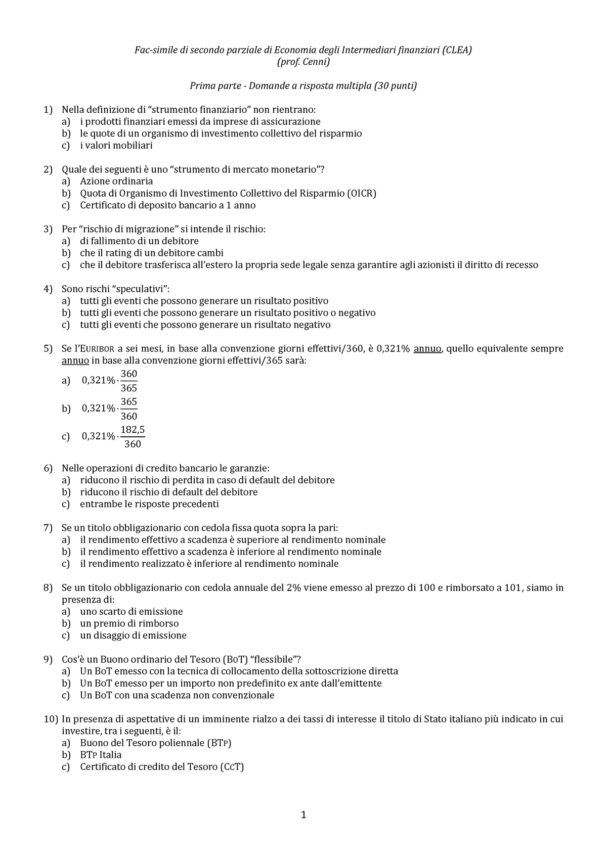 Esempio/prova D'esame 2017, Domande - Fac-simile Di Secondo Parziale Di ...