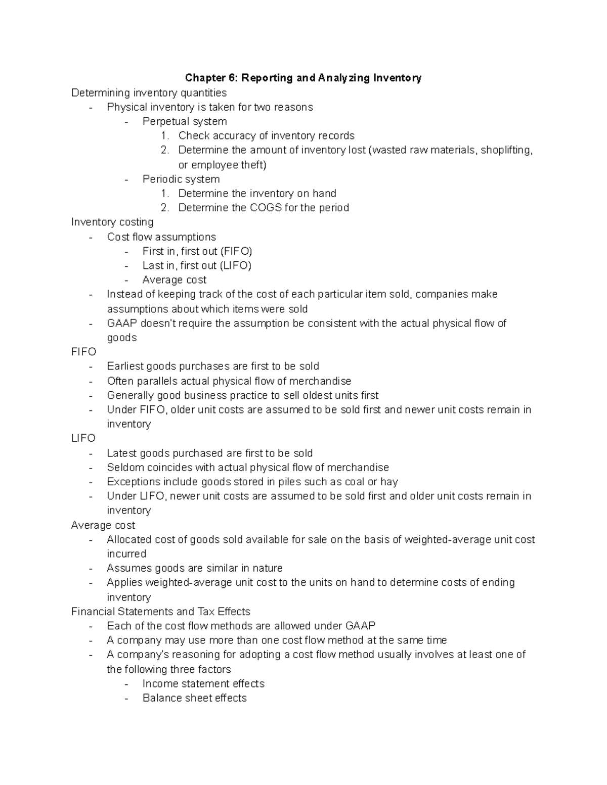 Exam 2 notes - Chapter 6: Reporting and Analyzing Inventory Determining ...