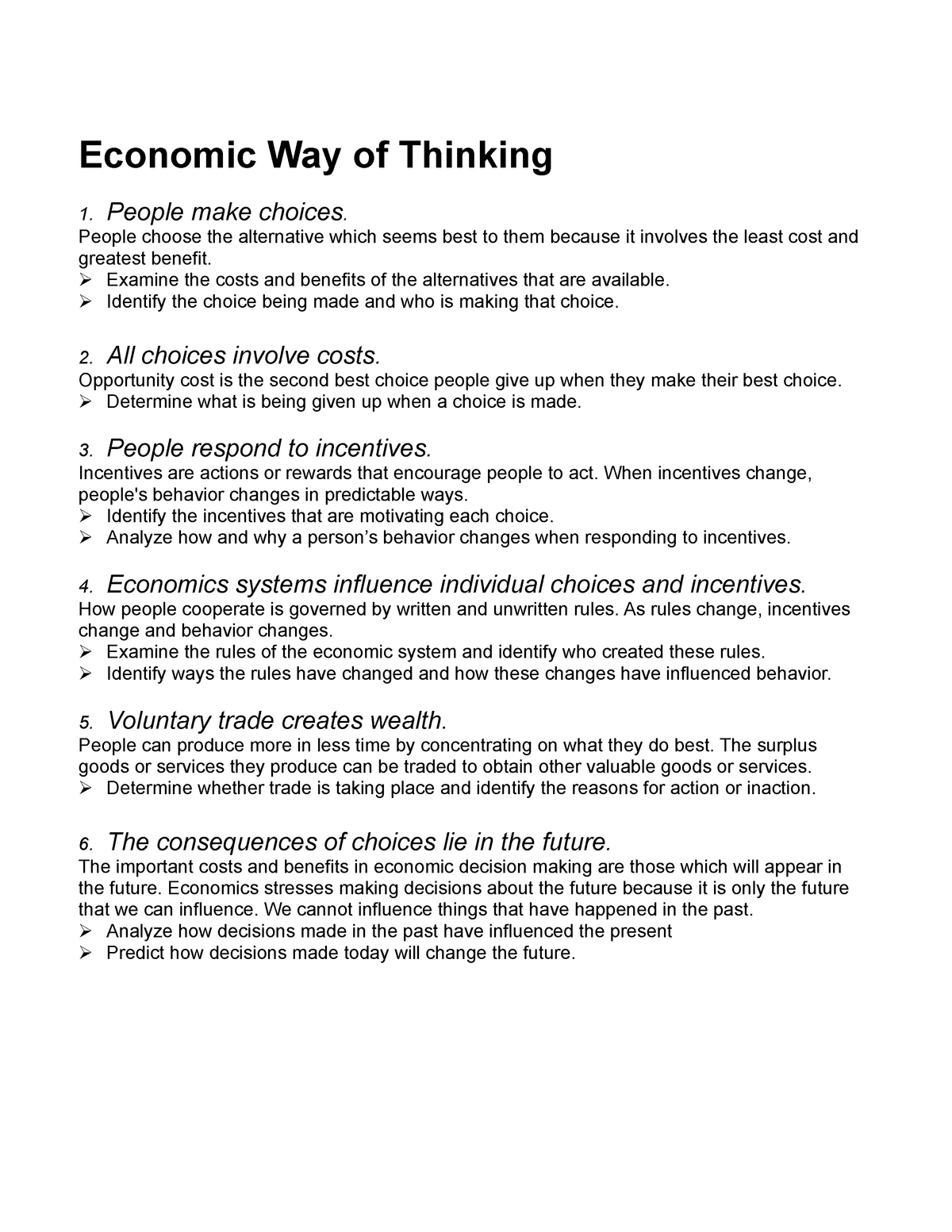 Handout 1 Economic Way Of Thinking Economic Way Of Thinking 1 People Make Choices People 2691