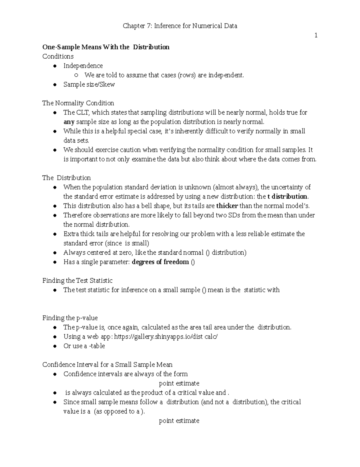 Chapter 7 Notes - Adam Sales - 1 One-Sample Means With the Distribution ...