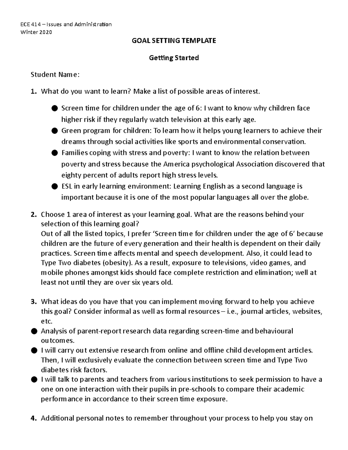 CPL Goal Setting screen time paper - Winter 2020 GOAL SETTING TEMPLATE ...