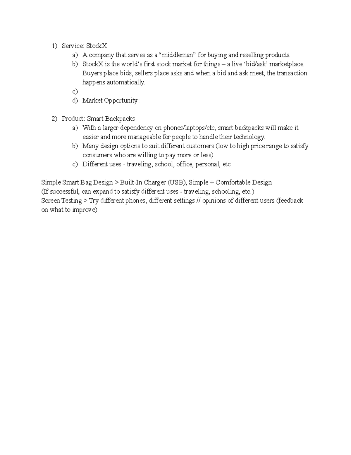 Business Plan Service StockX a) A company that serves as a