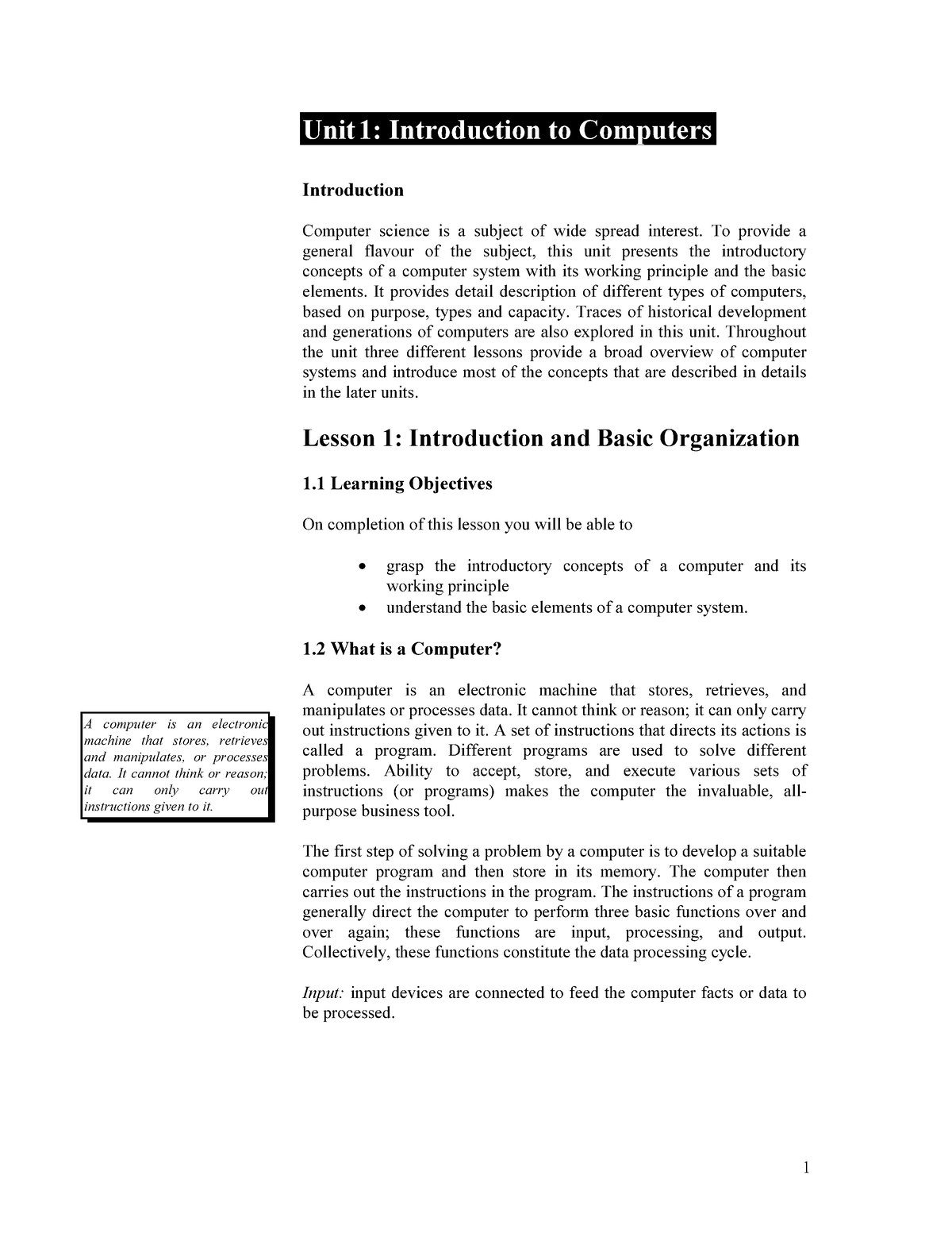 Unit-01 - Hfifjjdjf - Unit 1: Introduction To Computers Introduction ...