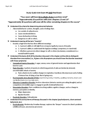 PSYCH 100 Exam 4 Study Guide - Introductory Psychology: Exam 4 Study ...
