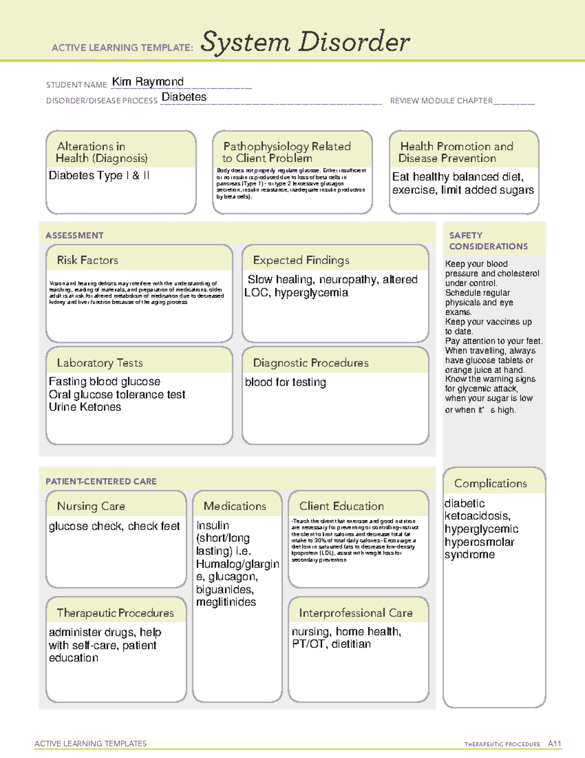 Diabetes K - ati nursing review work - ACTIVE LEARNING TEMPLATES ...