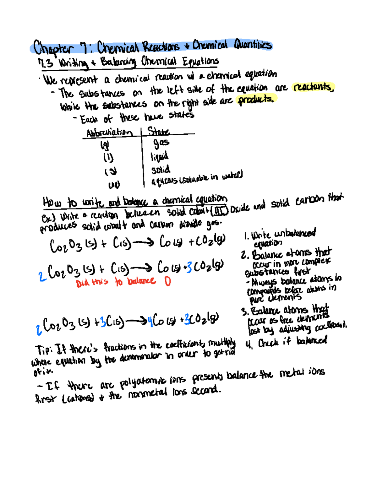 Chapter 7-9 Exam Review - ####### Chapter 7 Chemical Reactions Chemical ...