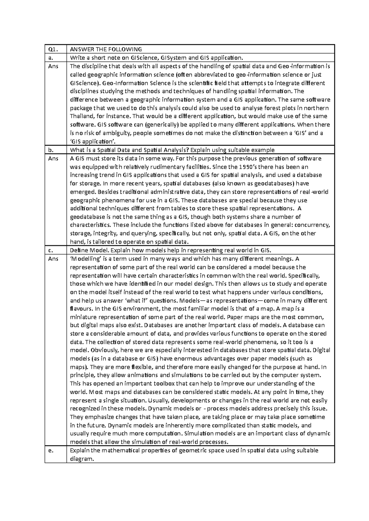 PGIS ANS 23 - pgis question paper - Q1. ANSWER THE FOLLOWING a. Write a ...