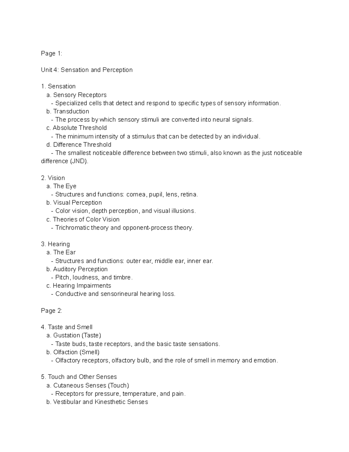 Unit 4 ap psych notes - Page 1: Unit 4: Sensation and Perception ...