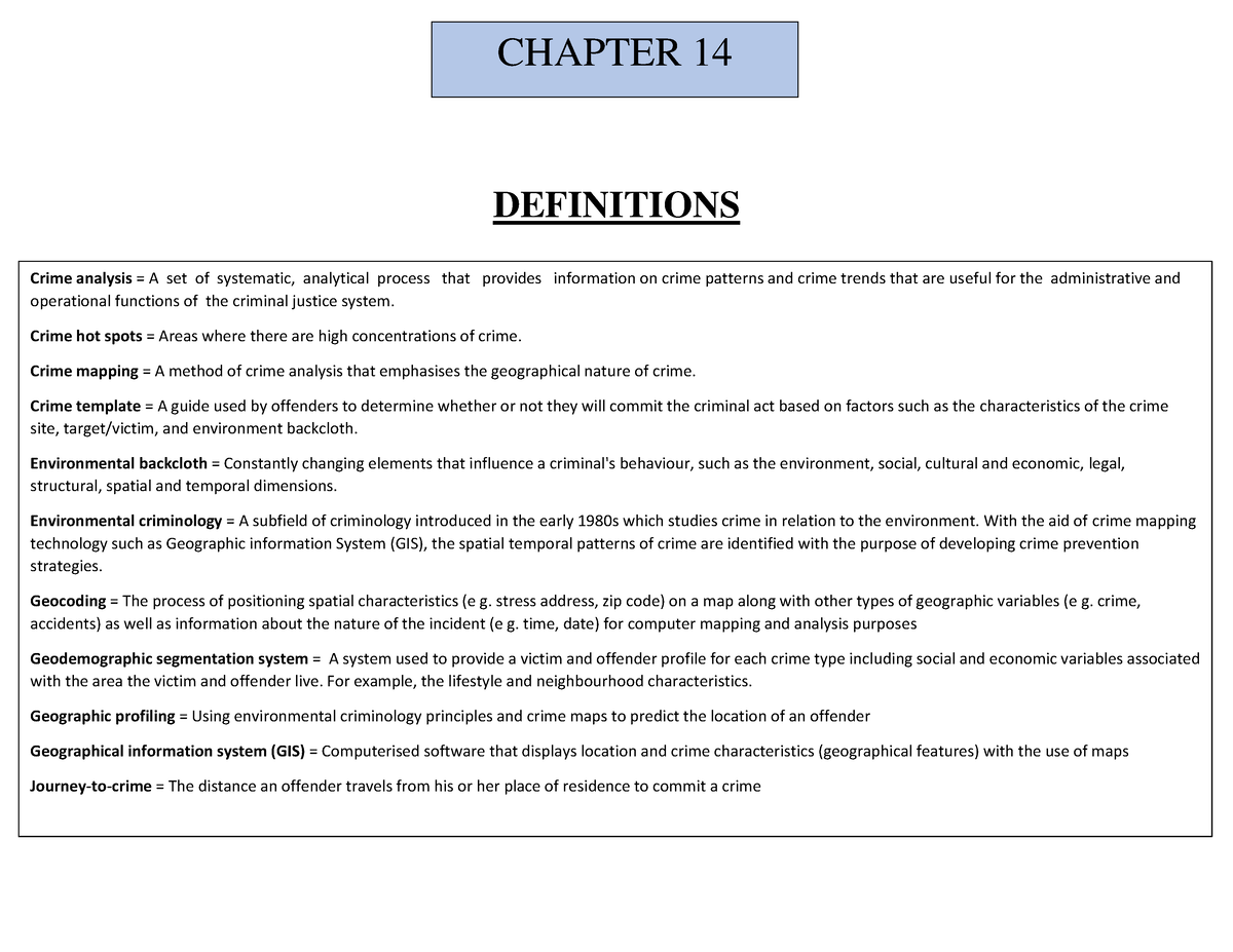 EXAM B Chapter 14 - Section B - DEFINITIONS CHAPTER 14 Crime Analysis ...