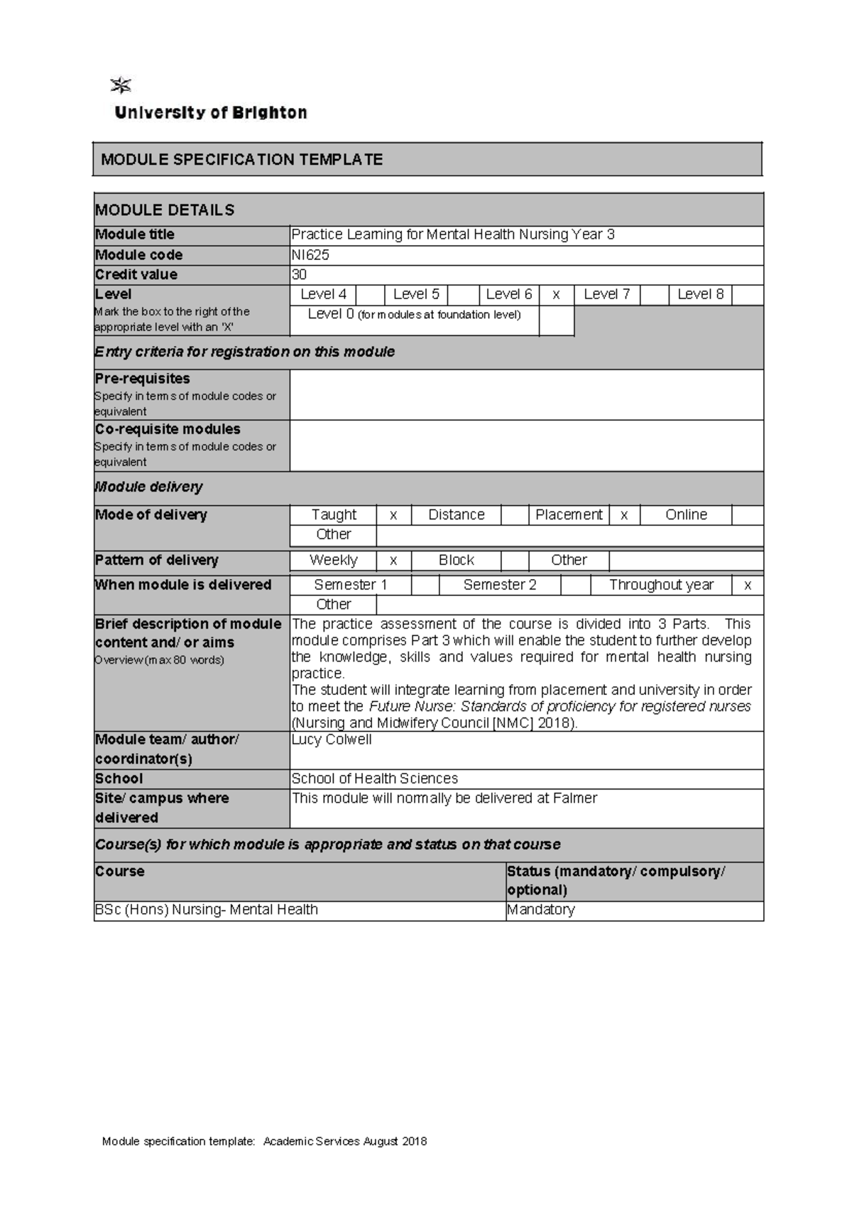 NI625-1y2r4qu - work - MODULE SPECIFICATION TEMPLATE MODULE DETAILS ...