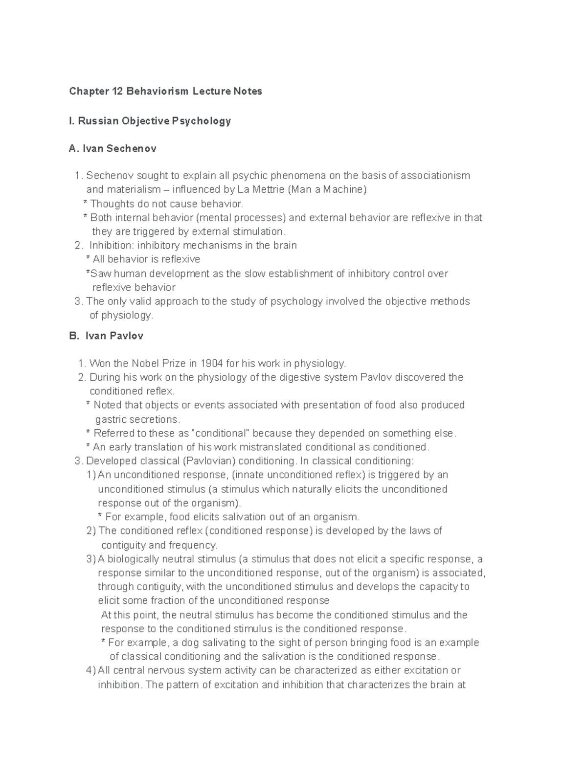 PSY 403 ch 12 & ch 13 - Lecture notes 9 - Chapter 12 Behaviorism ...