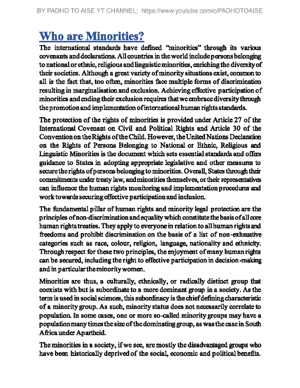 Minorities - human rights in comparative perspective - Studocu