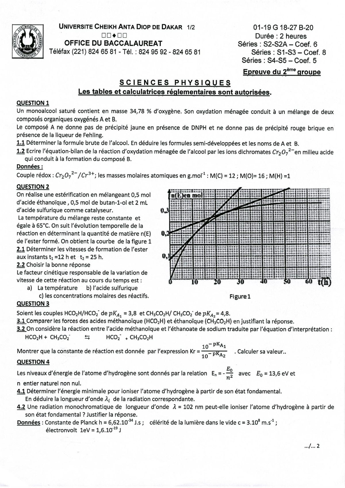 Sciences Physiques S 2e Gr 2019 - Mathematics And Sciences - Studocu