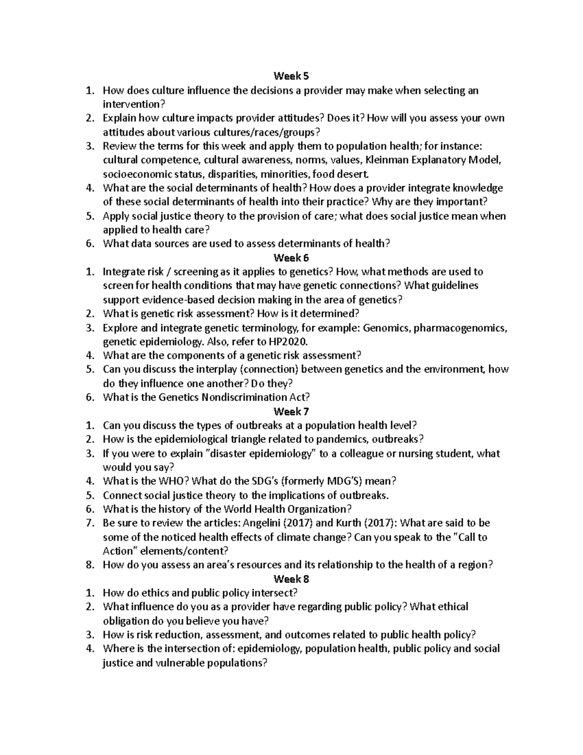 Week 7 - NR 503 Final Review Questions - Week 5 How does culture ...