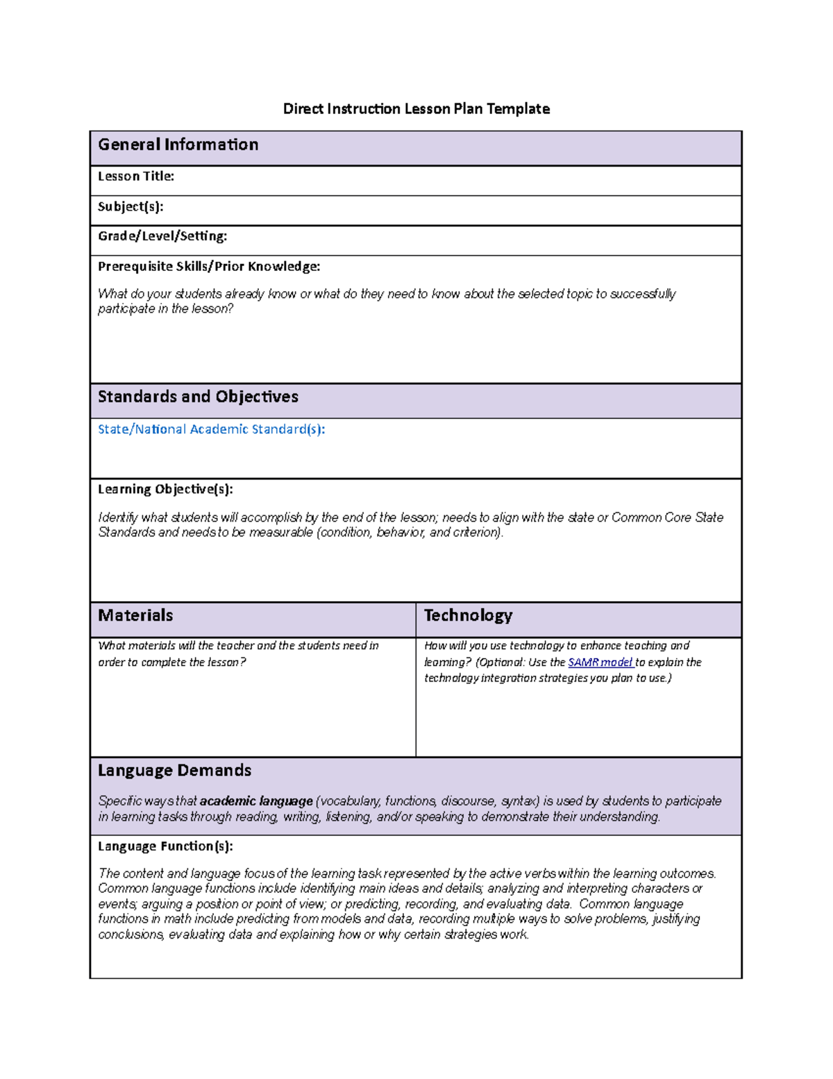 Lesson plan template C368 Direct Instruction Lesson Plan Template