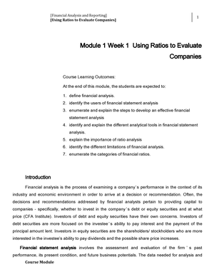 W4 Module 4 Financial Ratios Part 2B - Financial Analysis And Reporting ...