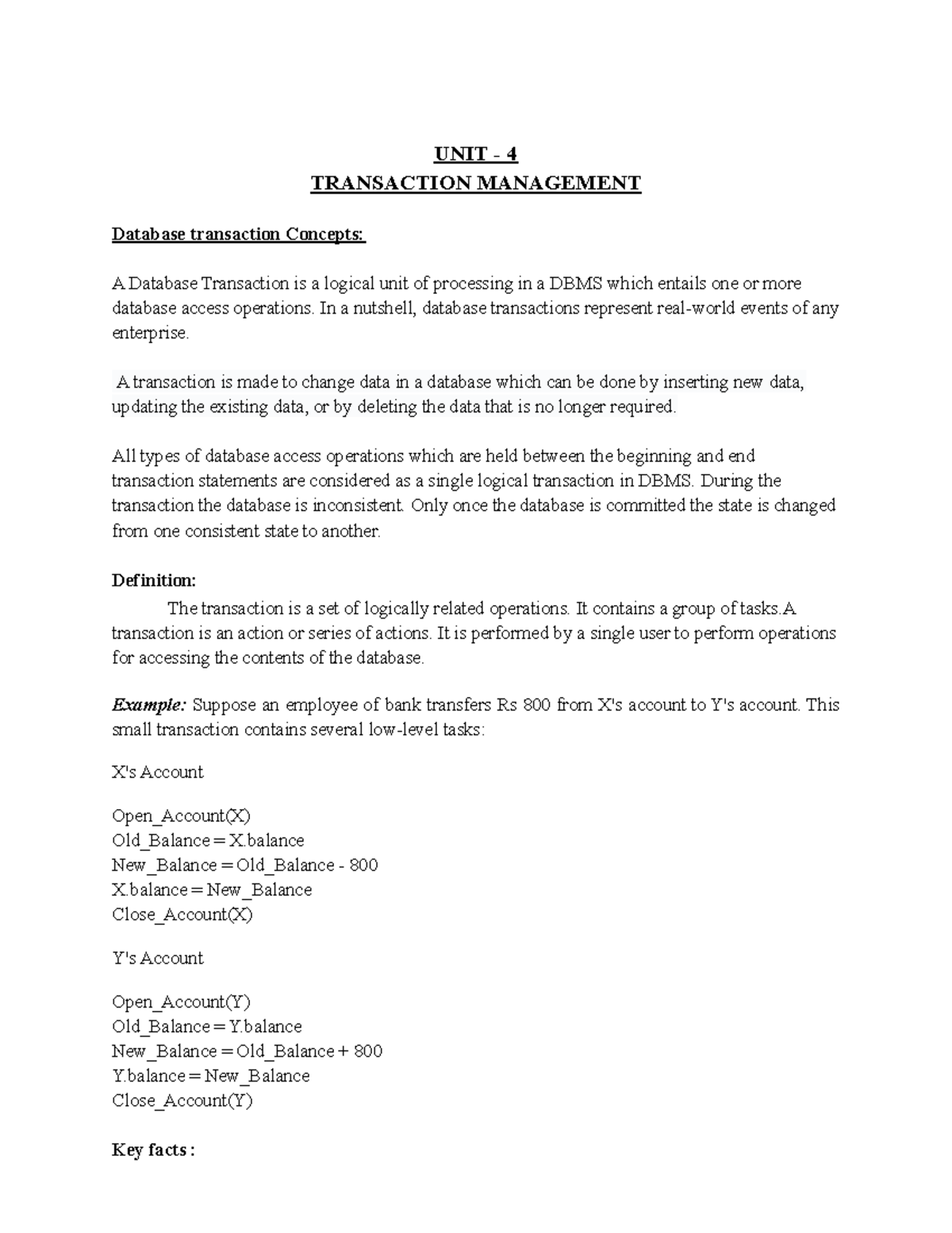 DBM UNIT - 4 - Transaction Management In DBMS - UNIT - 4 TRANSACTION ...