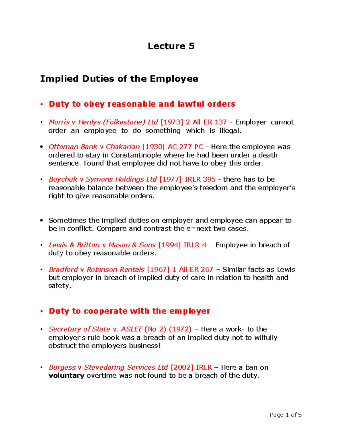 L5 - Implied Duties Employee (1) (2) - Lecture 5 Implied Duties of the ...