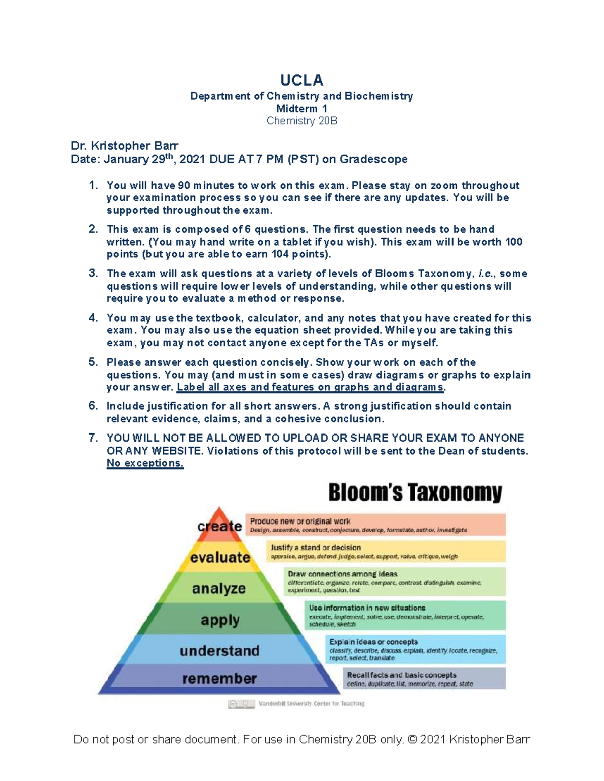 Chemistry 20B - Professor Barr - Midterm 1 - UCLA Department Of ...