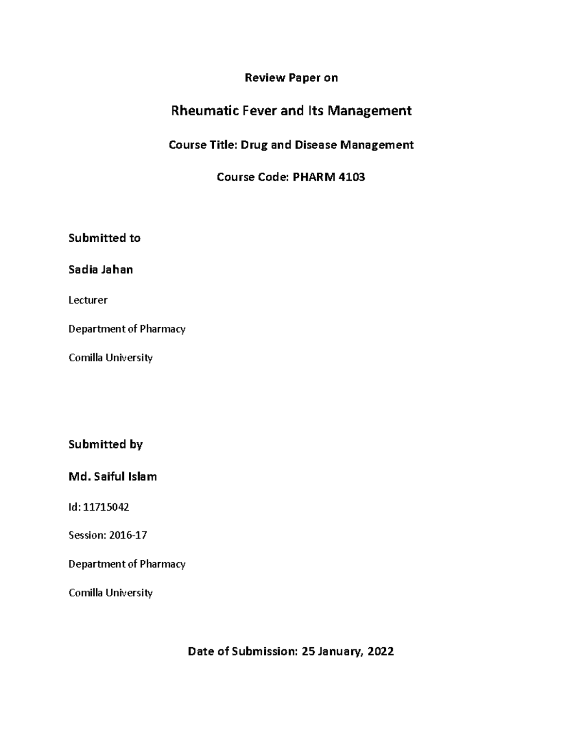 11715042 saiful - Review Paper on Rheumatic Fever and Its Management ...