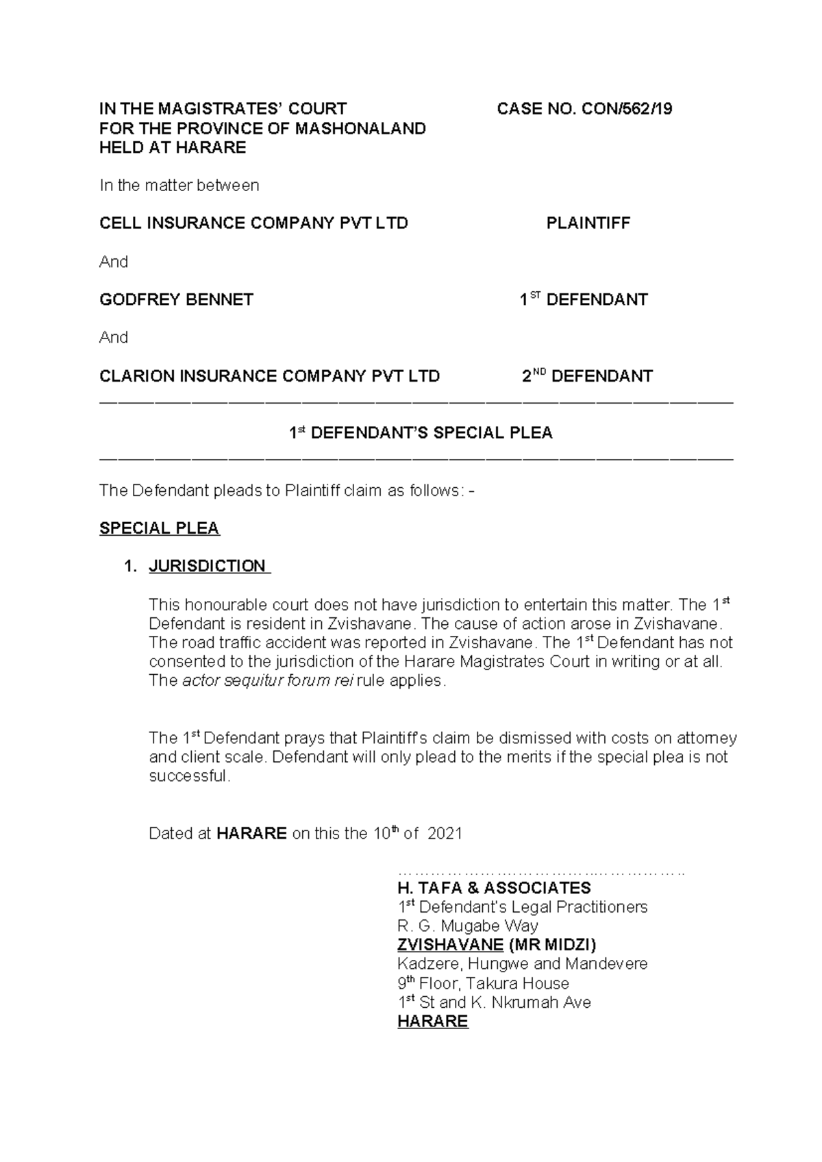 Special PLEA - It is an assignment - IN THE MAGISTRATES’ COURT CASE NO ...
