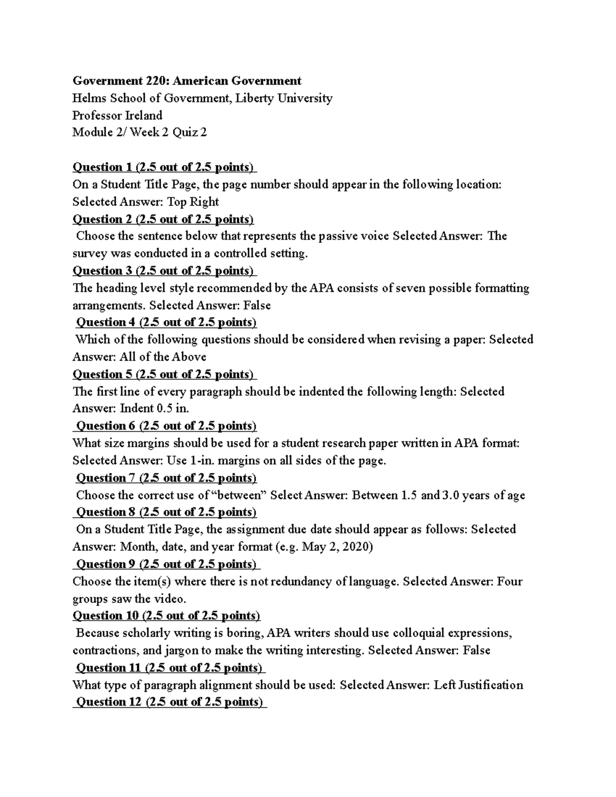 Government 220 American Government Quiz 2 - Government 220: American ...