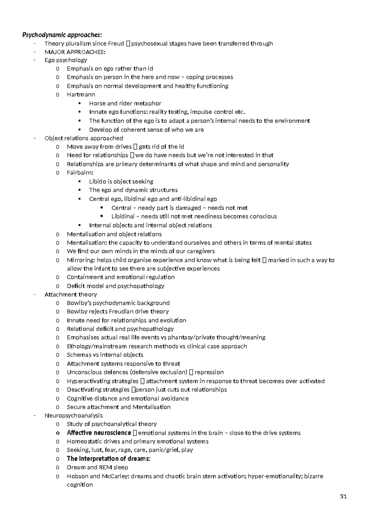 PSYC240 notes-7 - Psychodynamic approaches: - Theory pluralism since ...