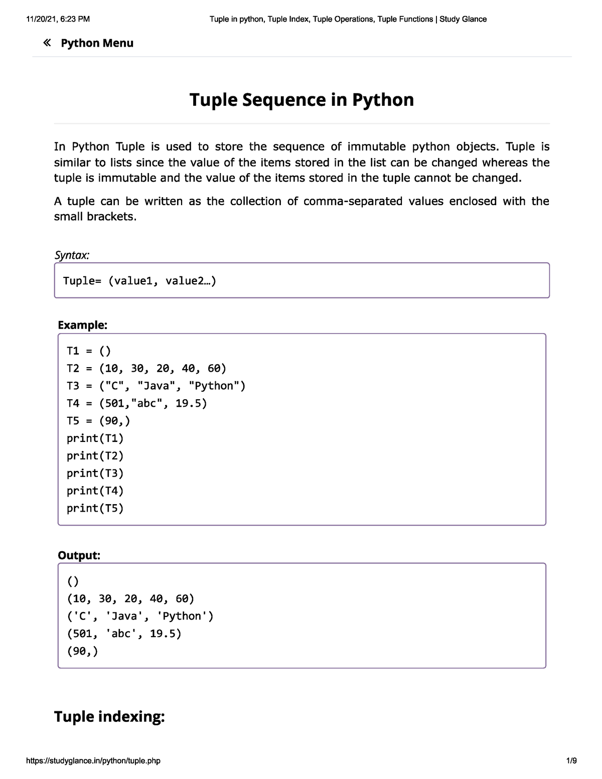 Tuple Sequence In Python - Computer Science - Studocu