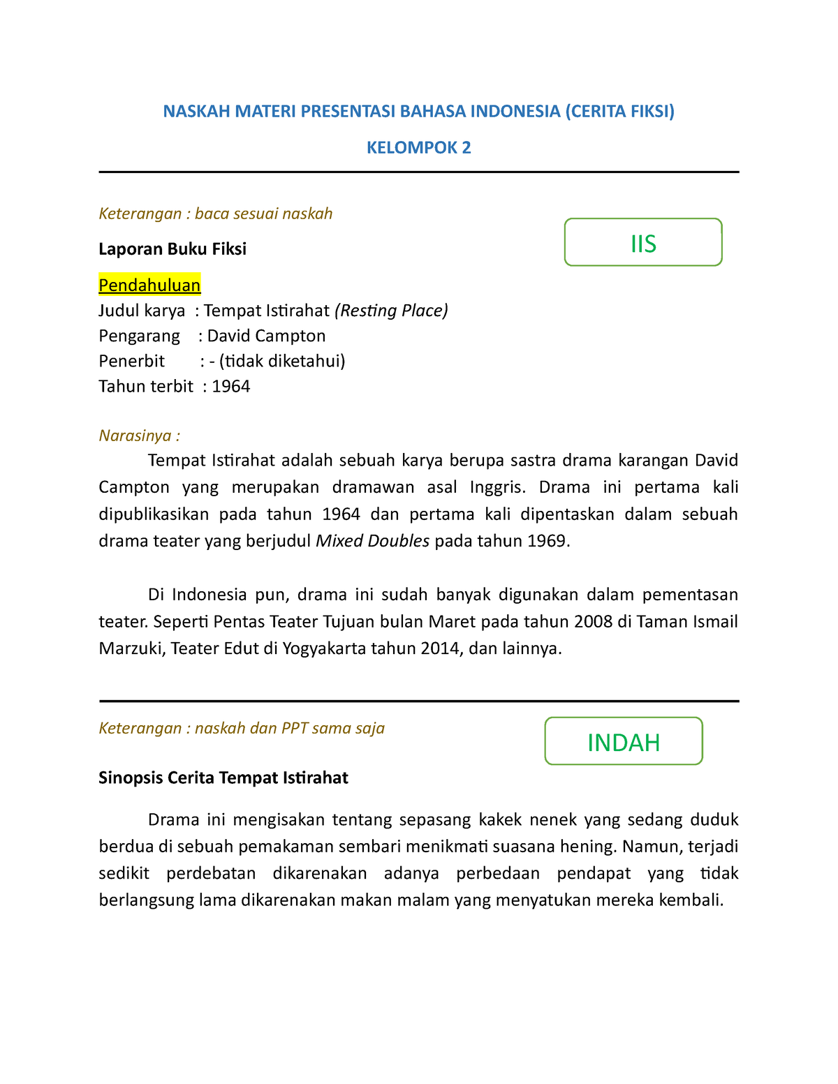 Laporan Dari Buku Fiksi - NASKAH MATERI PRESENTASI BAHASA INDONESIA ...